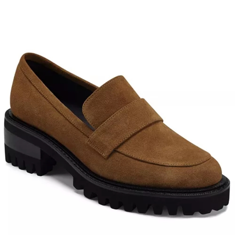 AEROSOLES Brown Suede Leather Loafers Chanky Lug Sole